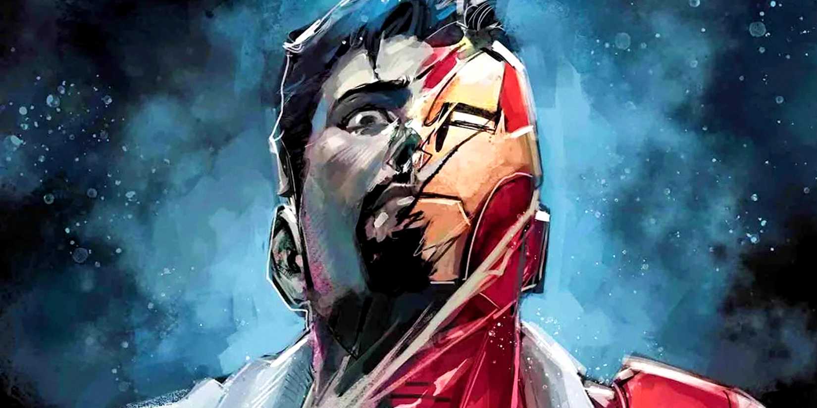 Tony Stark merges with his Iron Man suit of armor in Marvel Comics cover