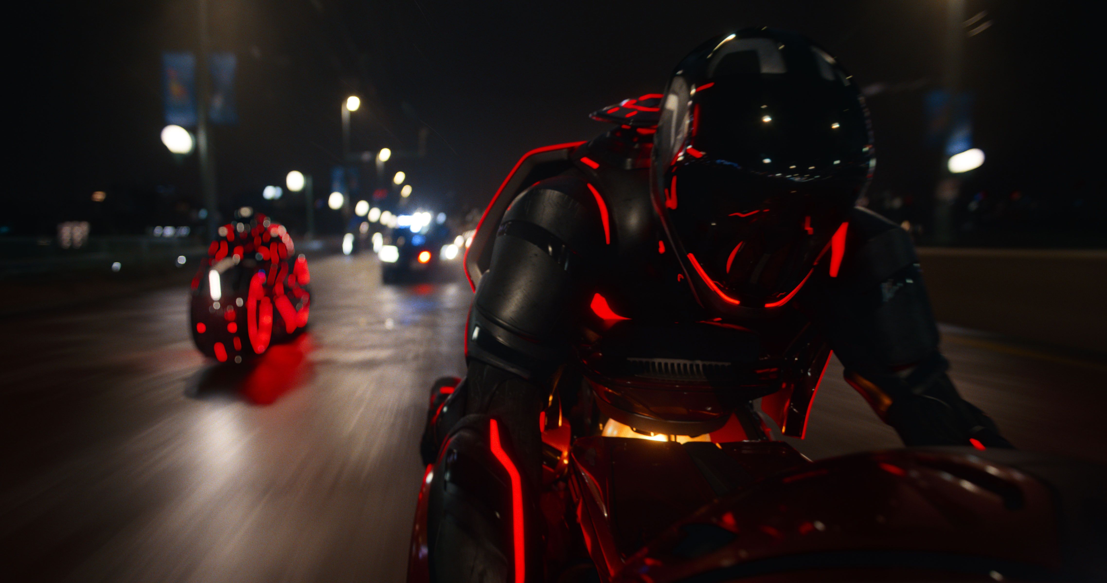 TRON Ares Lightcycles in Streets