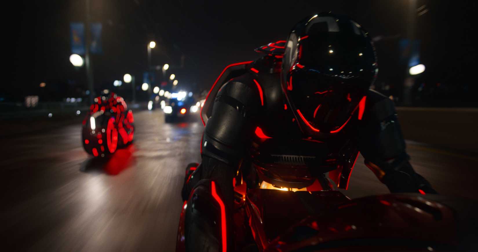 TRON Ares Lightcycles in Streets
