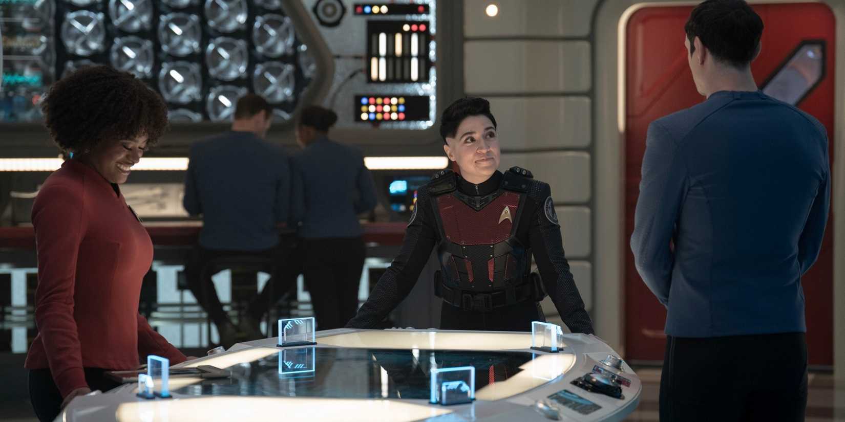 Uhura, Ortegas, and Spock in Star Trek Strange New Worlds Terrarium