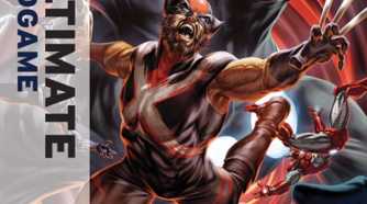 Ultimate Endgame \#1 cover, the Maker laughing maniacally as heroes are sucked into a vortex