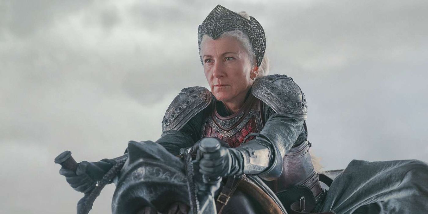 Rhaenys Targaryen riding a dragon in the Rook's Rest battle