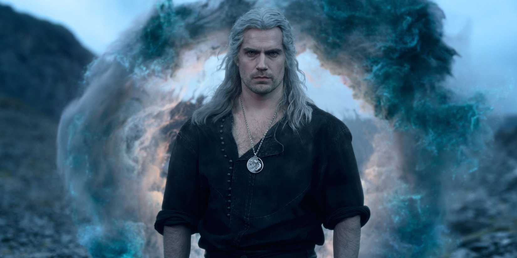 Geralt of Rivia with a circle of smoke behind him