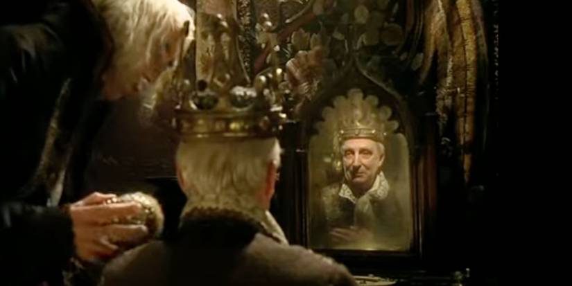 Lord Groan looking in the mirror in Gormenghast