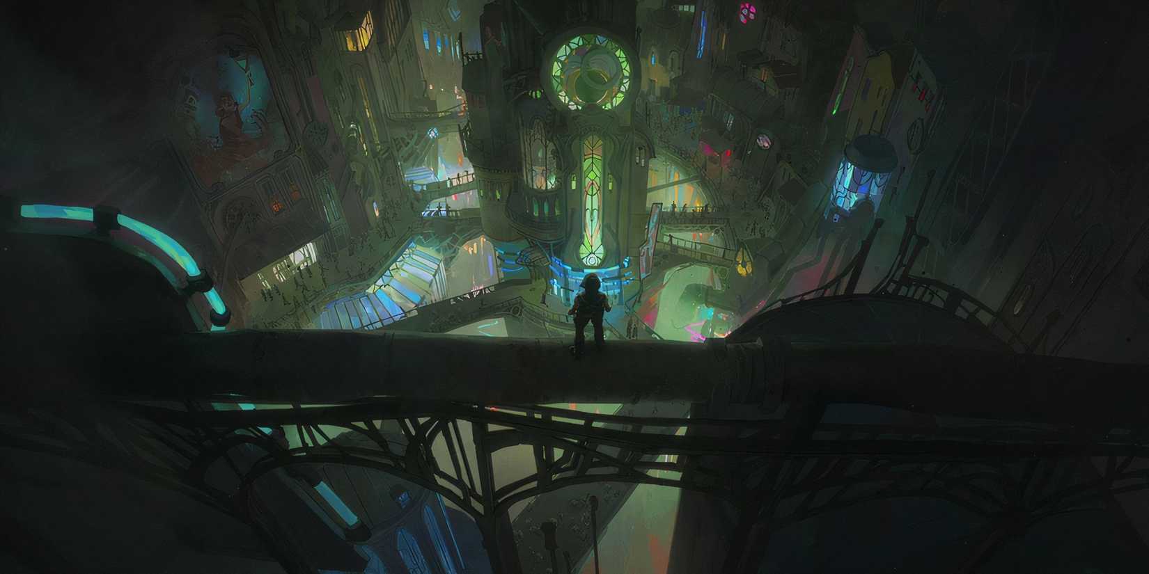 Vi looking down at Zaun in Arcane