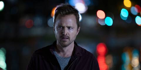 Caleb (Aaron Paul) looking confused in Westworld.