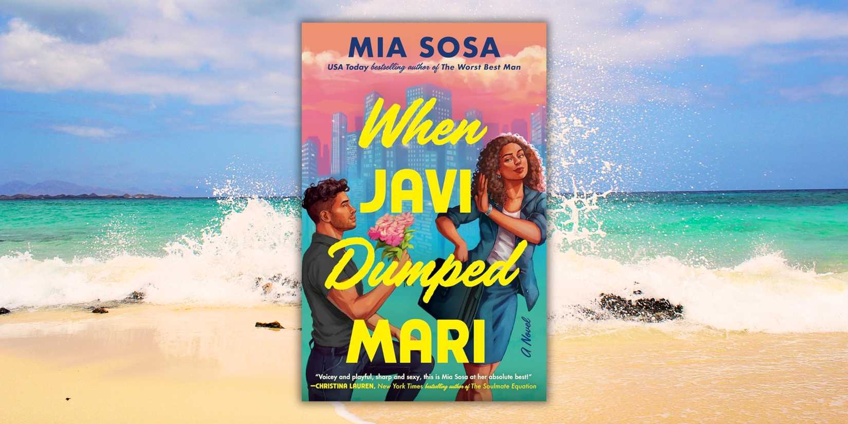 The When Javi Dumped Mari book cover over waves in a beach