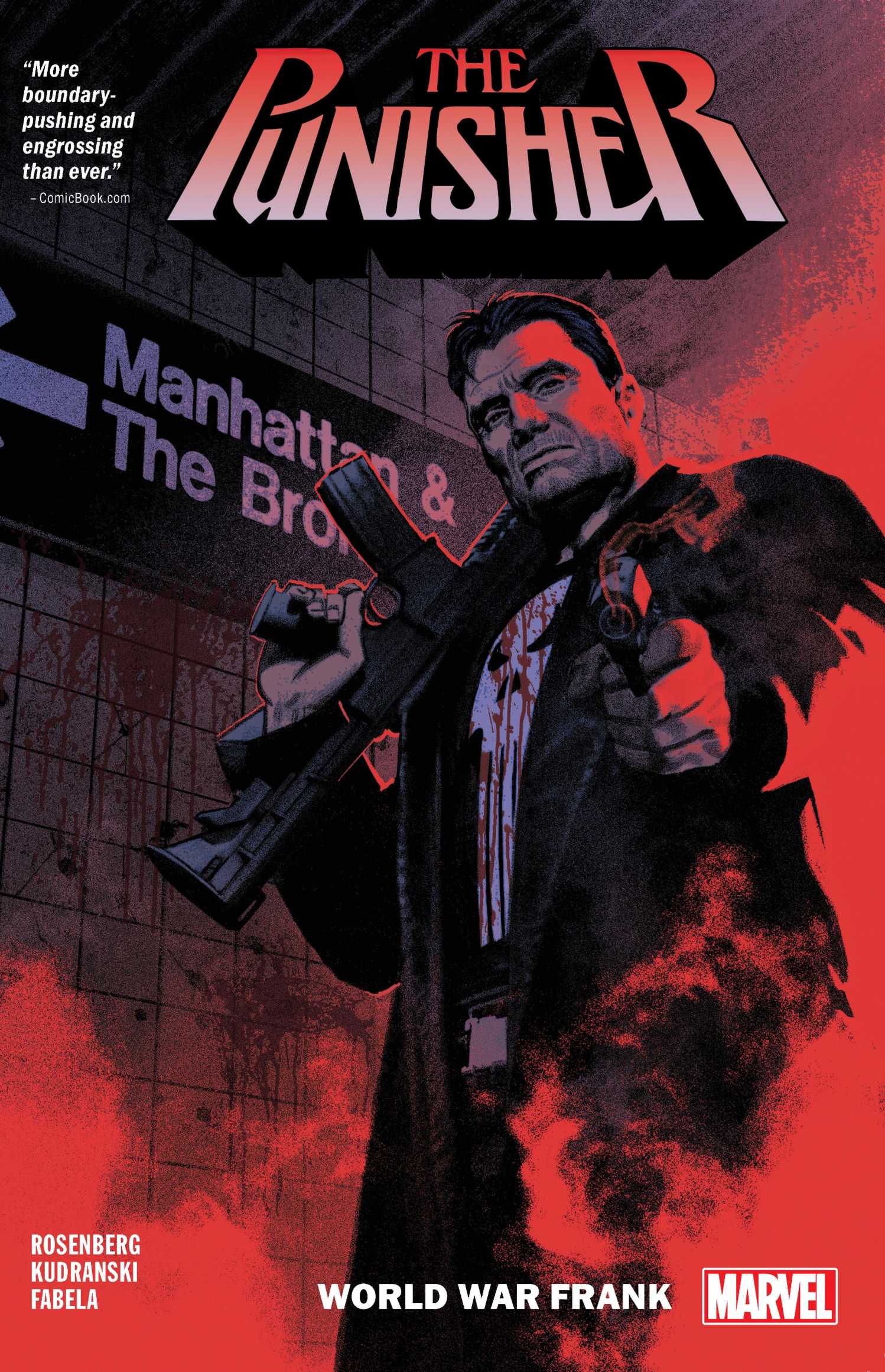 World War Frank cover, Punisher pointing guns amidst red fog