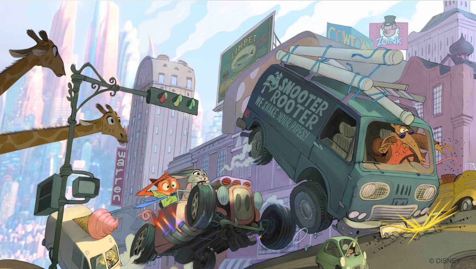 Zootopia 2's Visual Development of Car Chase scene