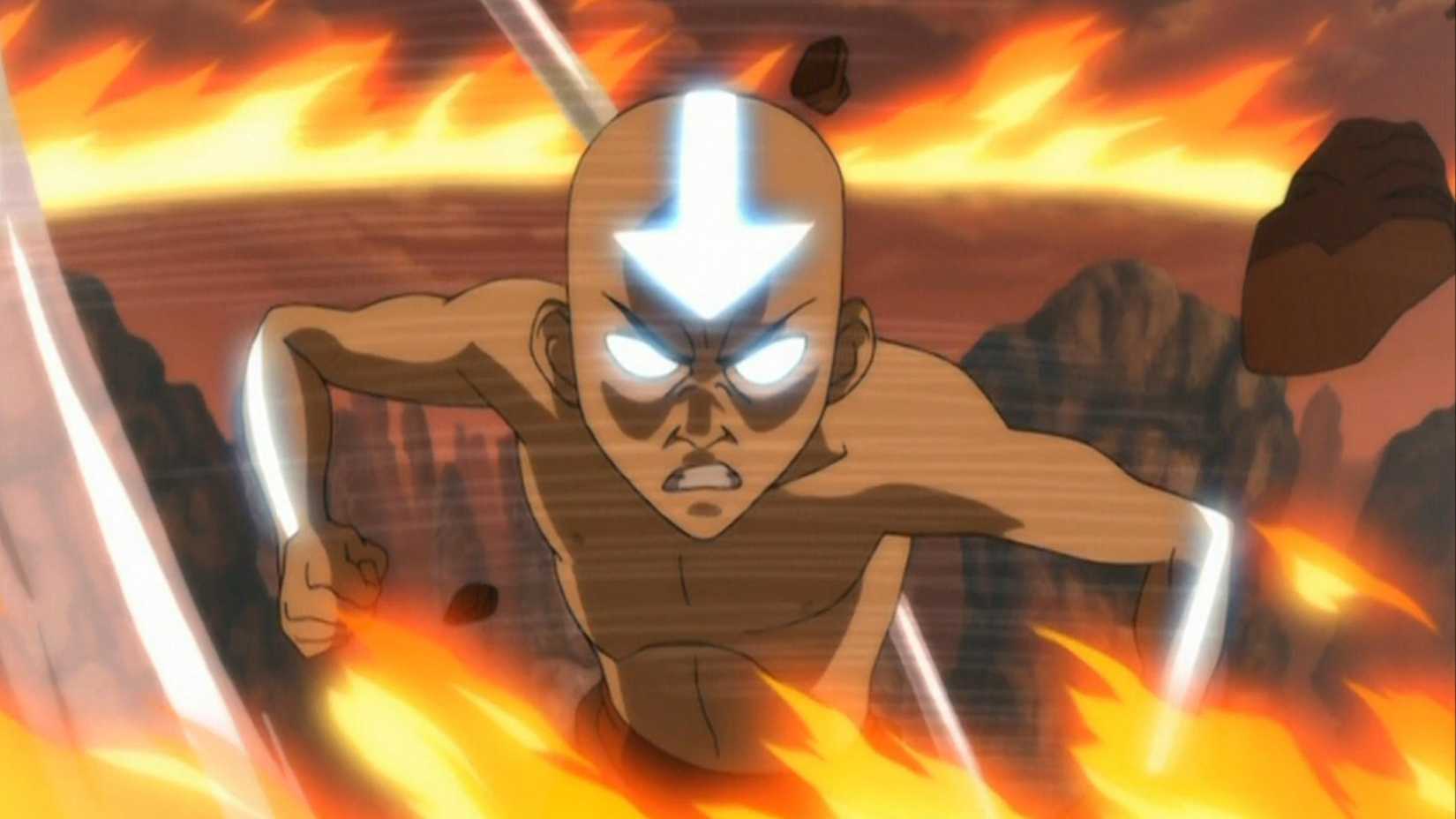 Aang no Estado Avatar no final de Avatar The Last Airbender