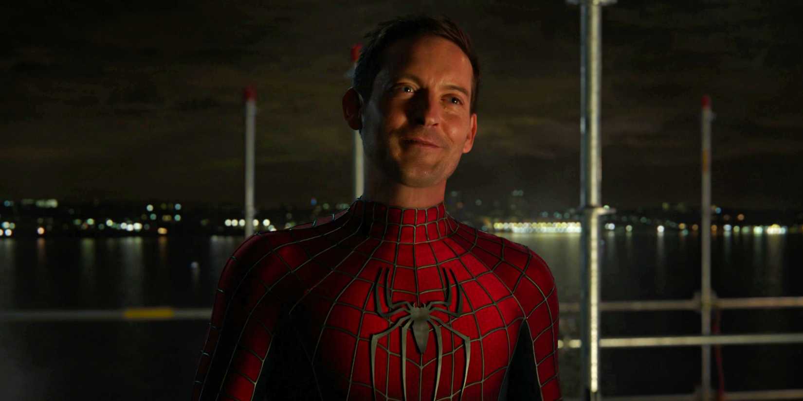 Tobey Maguire's Spider-Man smiling at the end of No Way Home