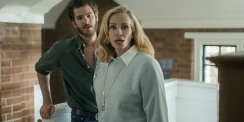 Alma looking alarmed with Hank behind her in After the Hunt