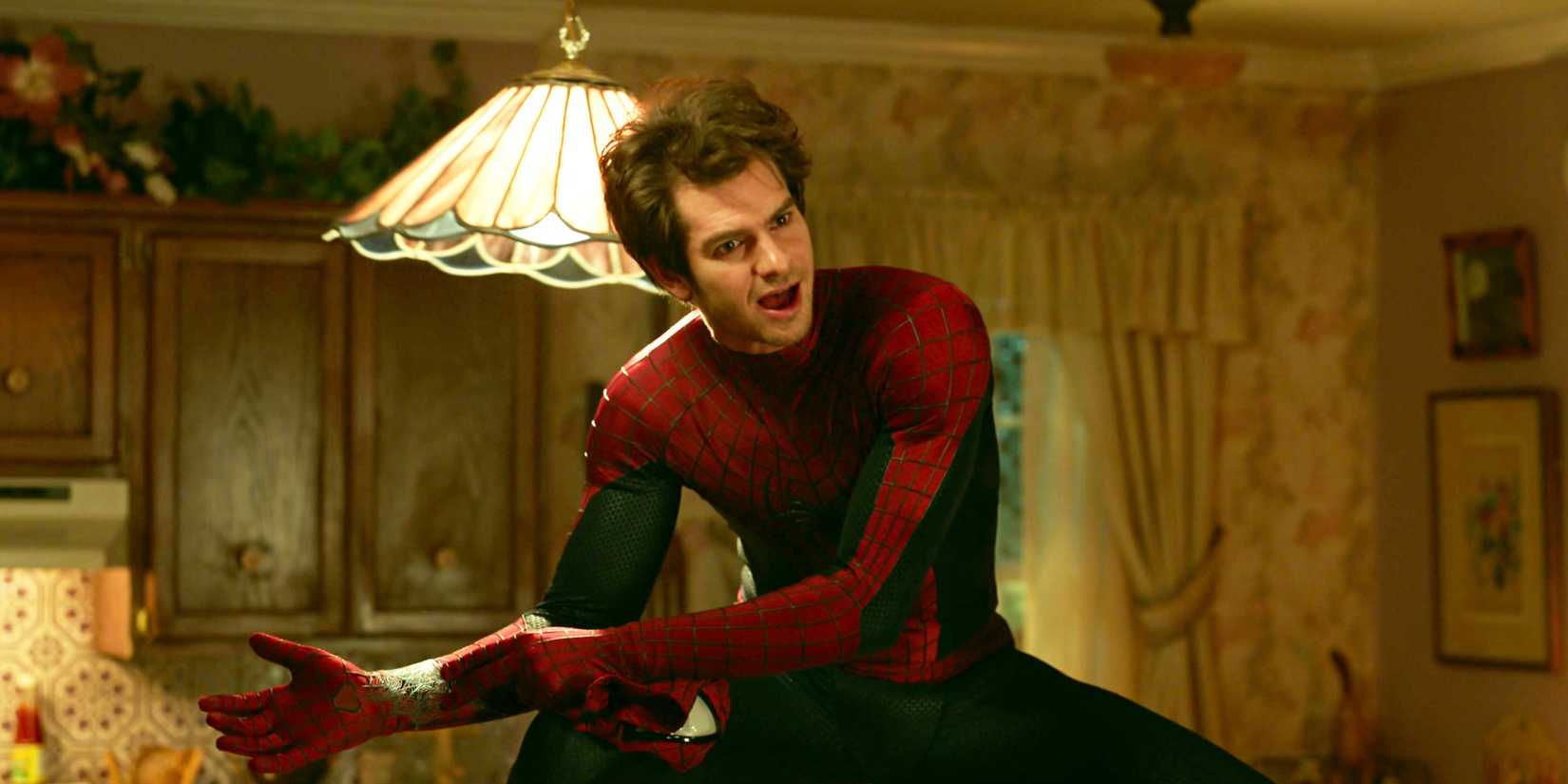 Andrew Garfield looking shocked in Spider-Man No Way Home