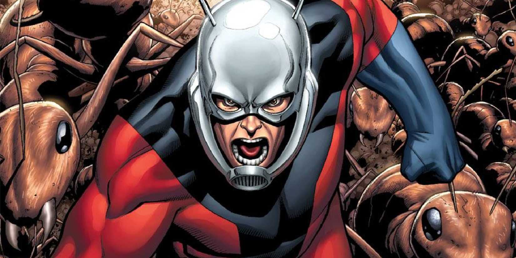 ant-man charging into battle accompanied by an ant army