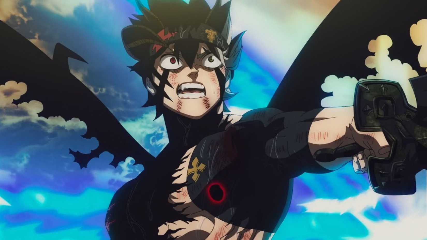 Asta using his black form to levitate while quipping his sword