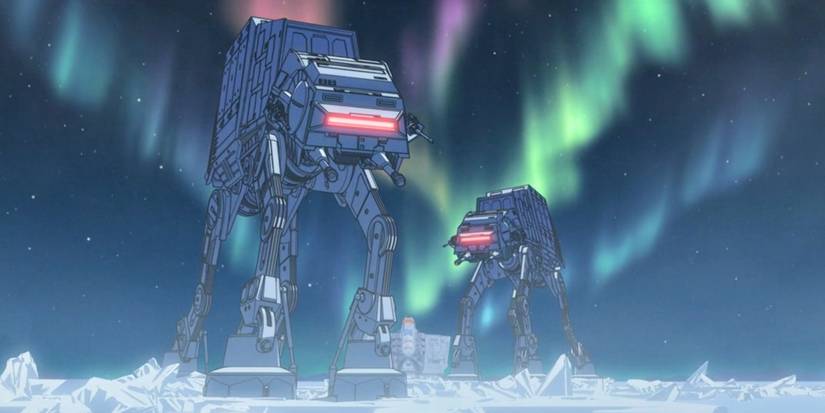 AT-ATs emergindo do gelo em Star Wars: Visions Vol. 3