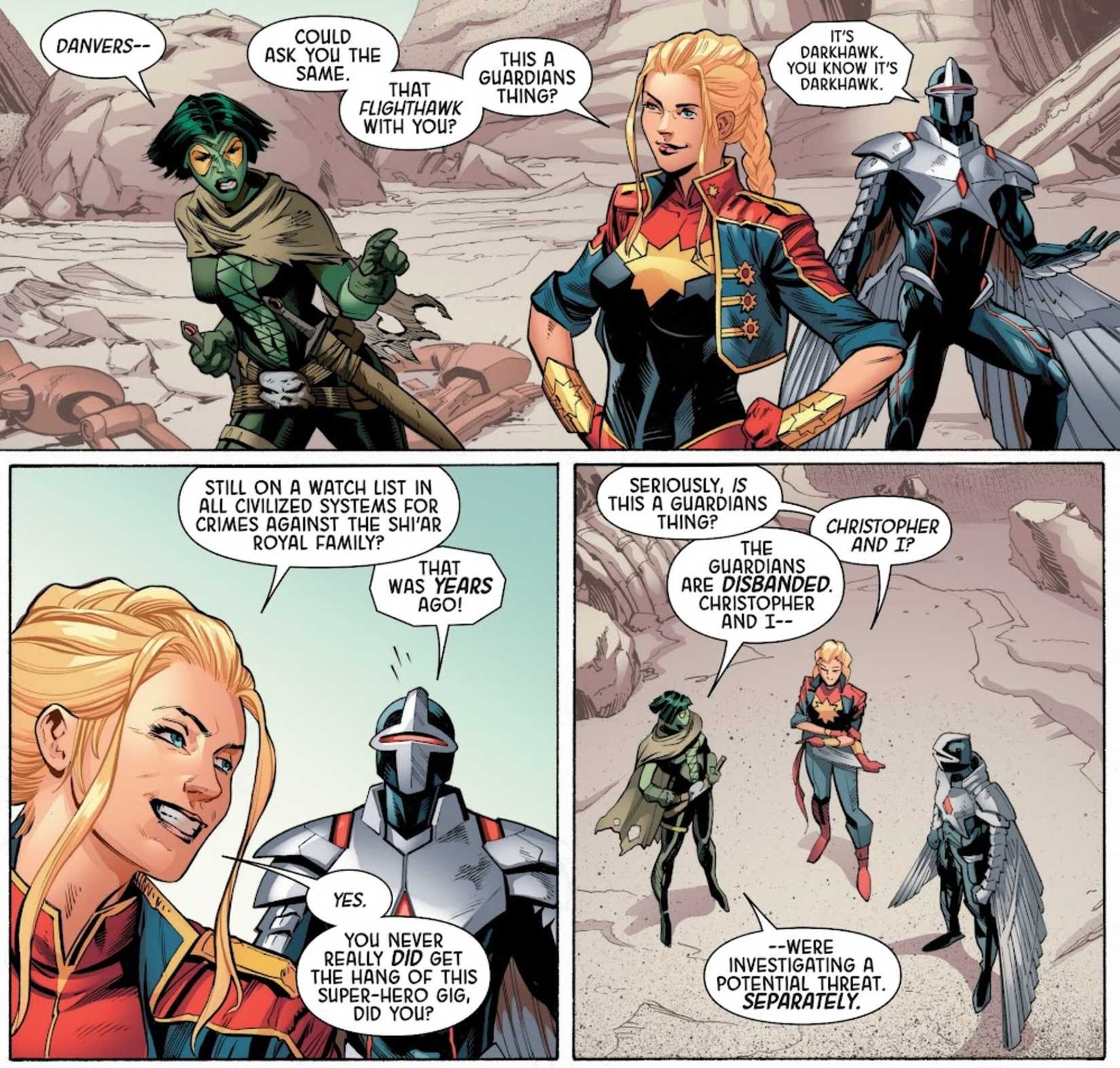 avengers' captain marvel mocking darkhawk