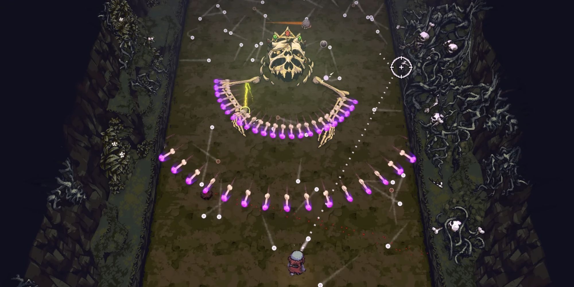 A boss fires projectiles in Ball x Pit.