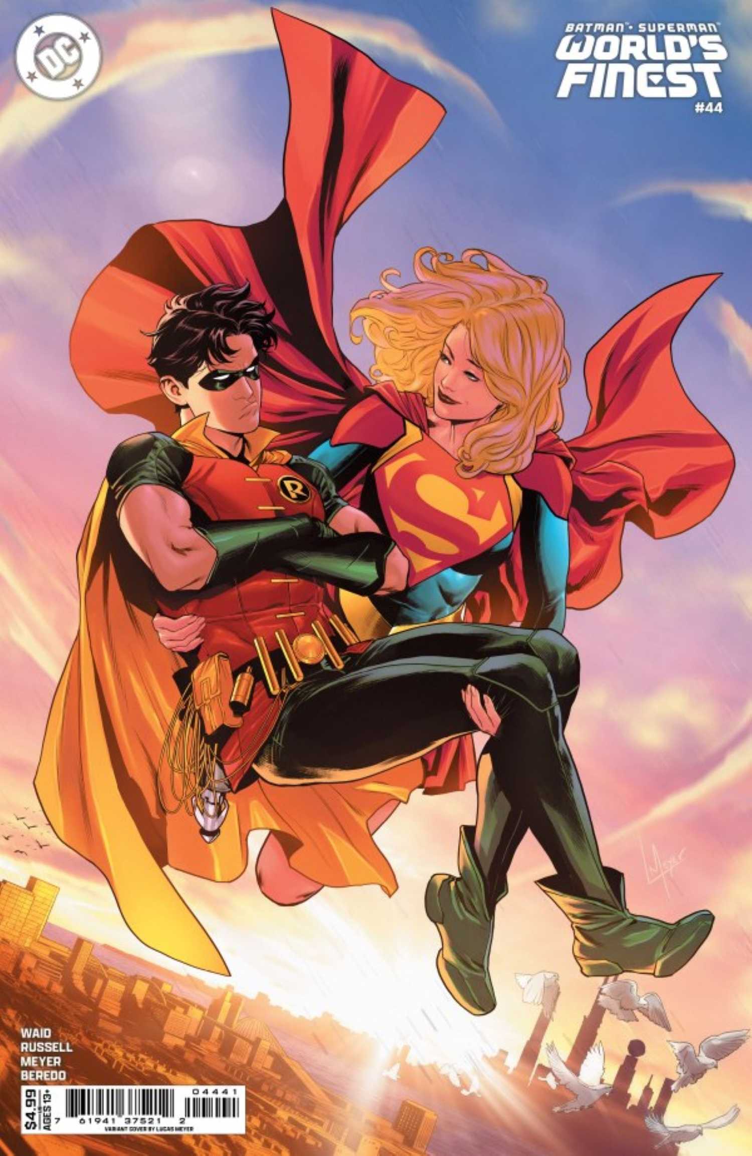 Batman and Superman World's Finest #44 variant cover Supergirl bridal carrying Robin