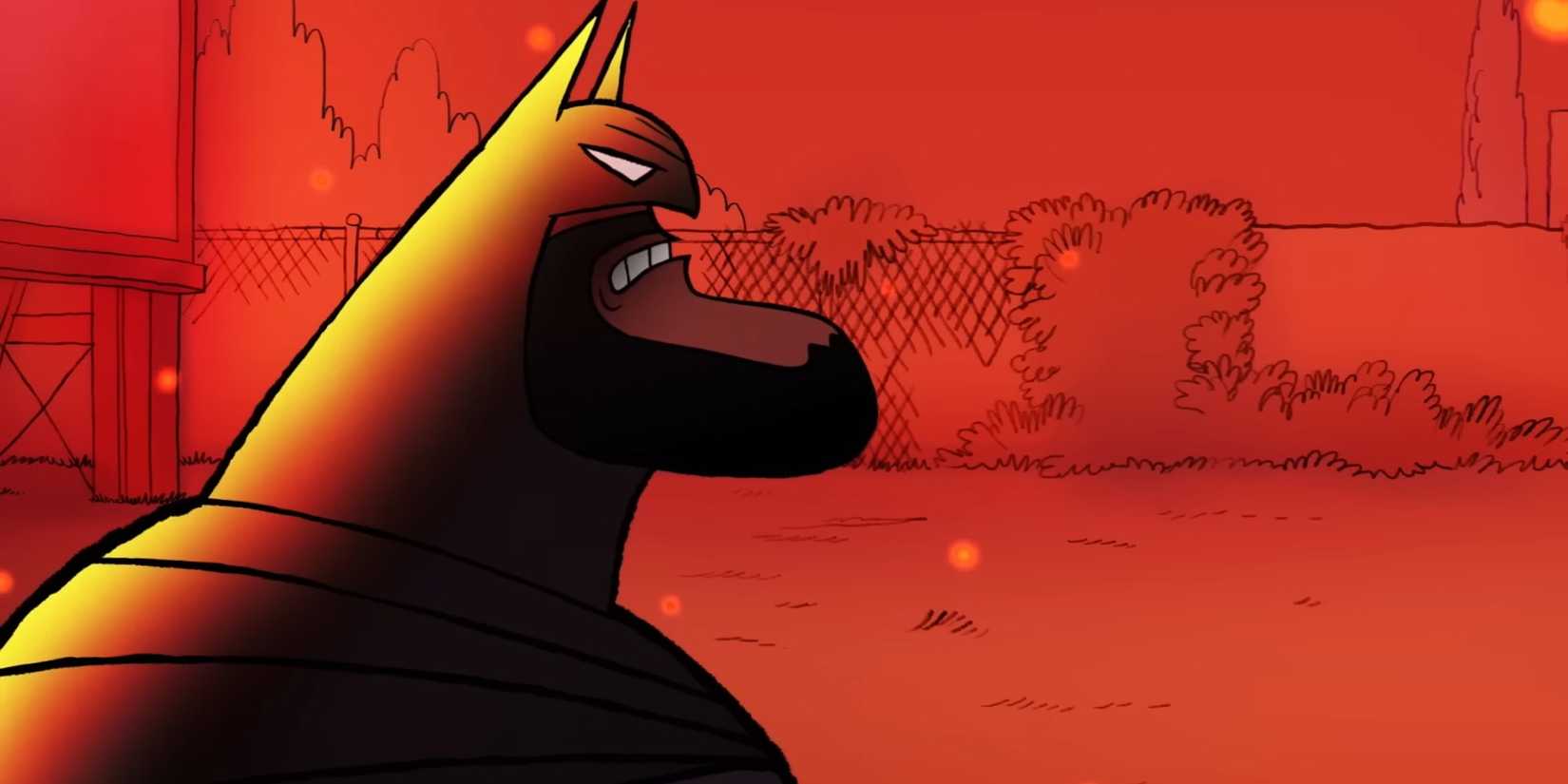 Batman com expressão intensa em cena da série Bat-Fam