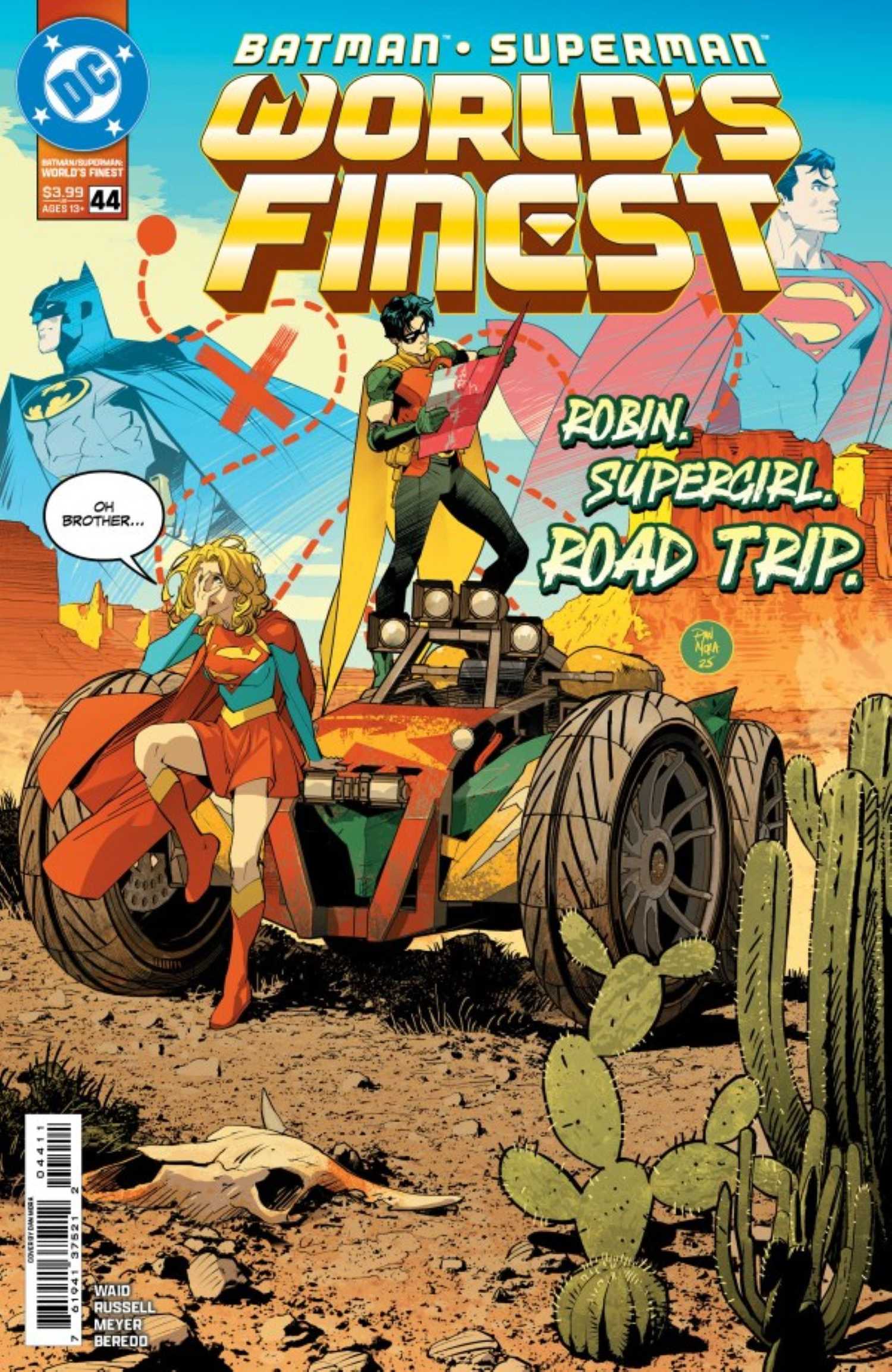 Batman Superman World's Finest #44 main cover with Robin and Supergirl lost in desert
