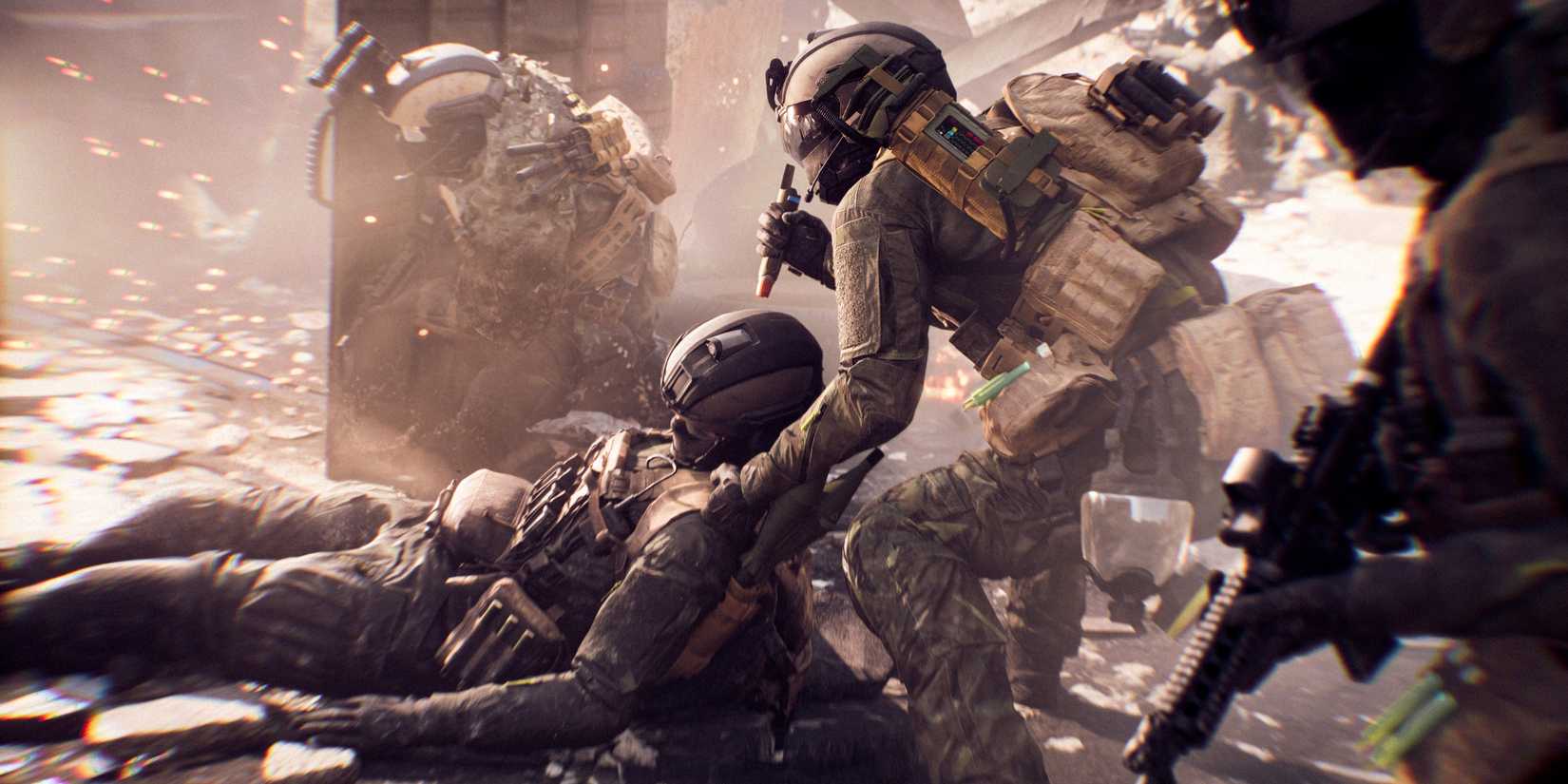 A Support character in Battlefield 6 reviving a downed teammate.