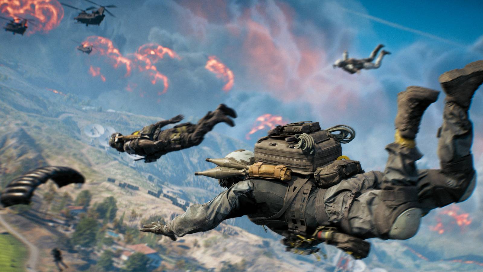 Battlefield RedSec squad diving into the map.