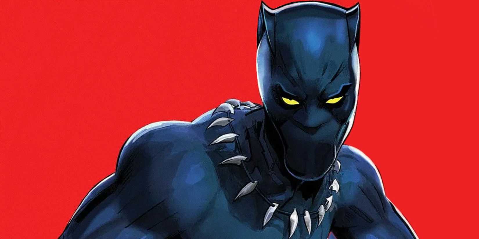 Black Panther prepares to fight in front of a red background