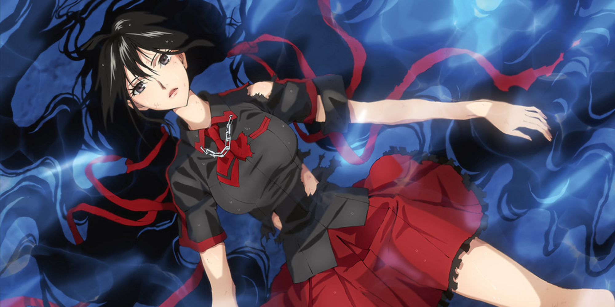 Blood-C anime featured image - Saya Kisaragi laying down in the water