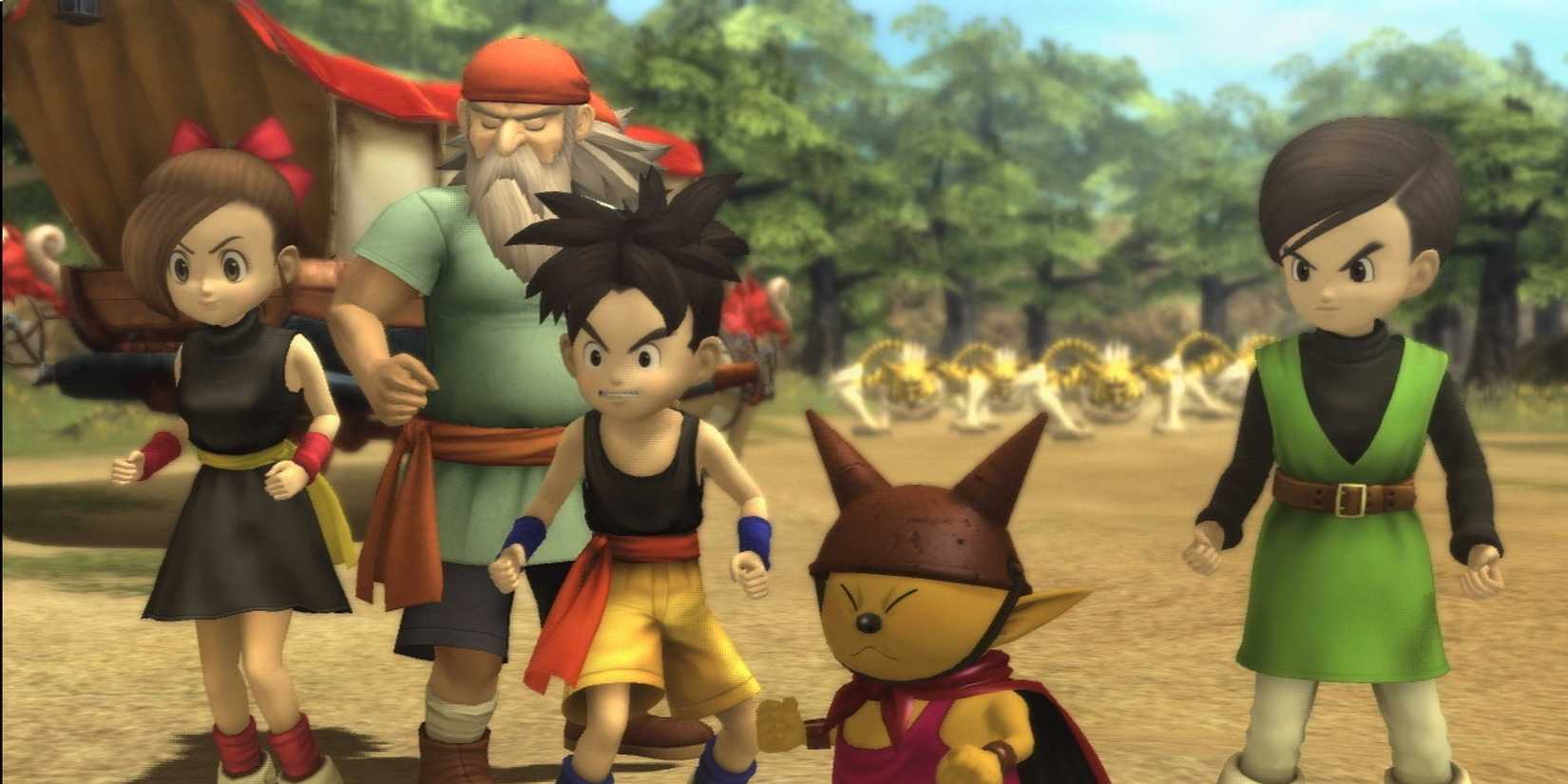 Characters from Blue Dragon standing in a line.