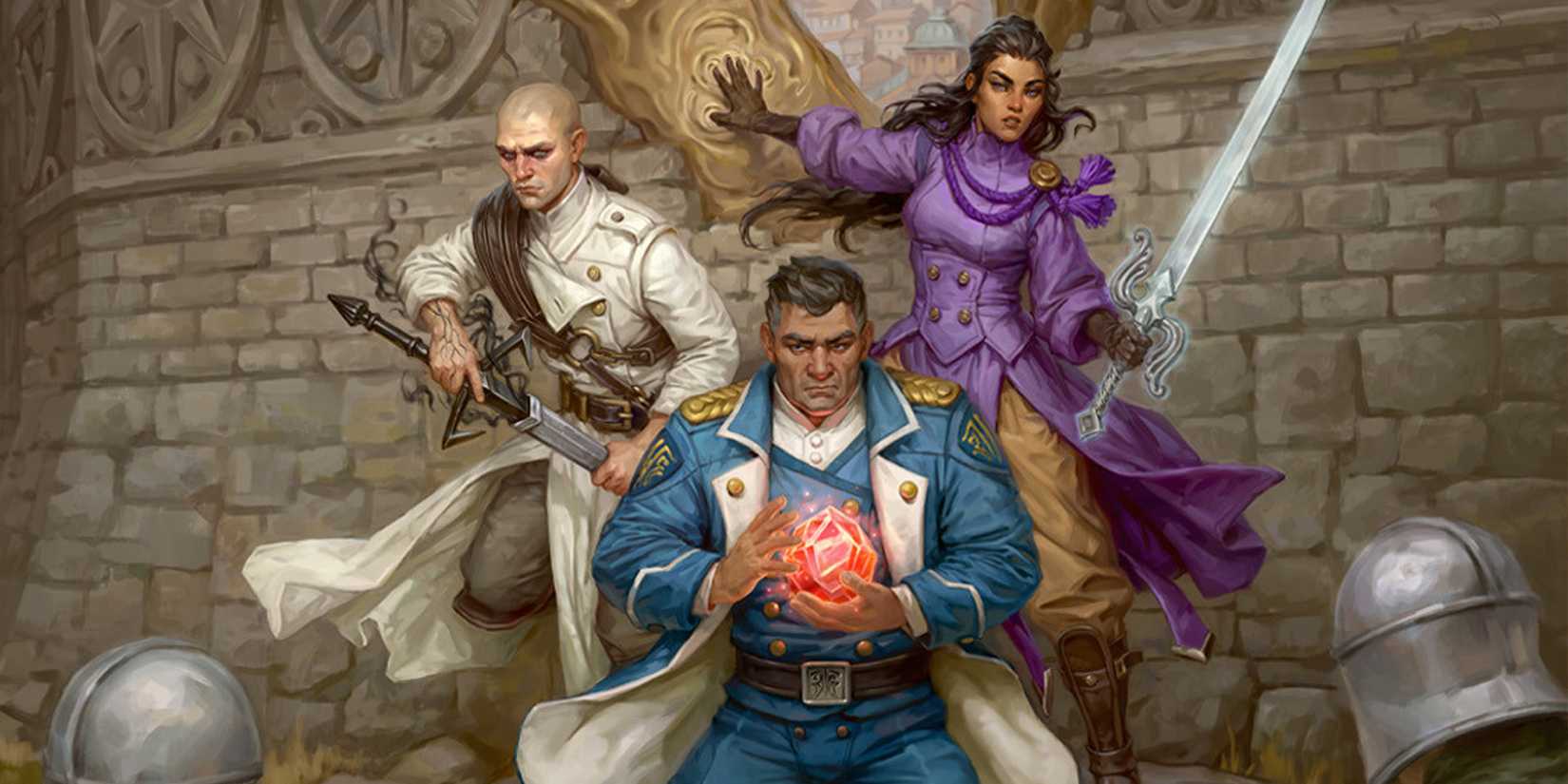 Artwork of an adventuring party in Brandon Sanderon's Cosmere RPG