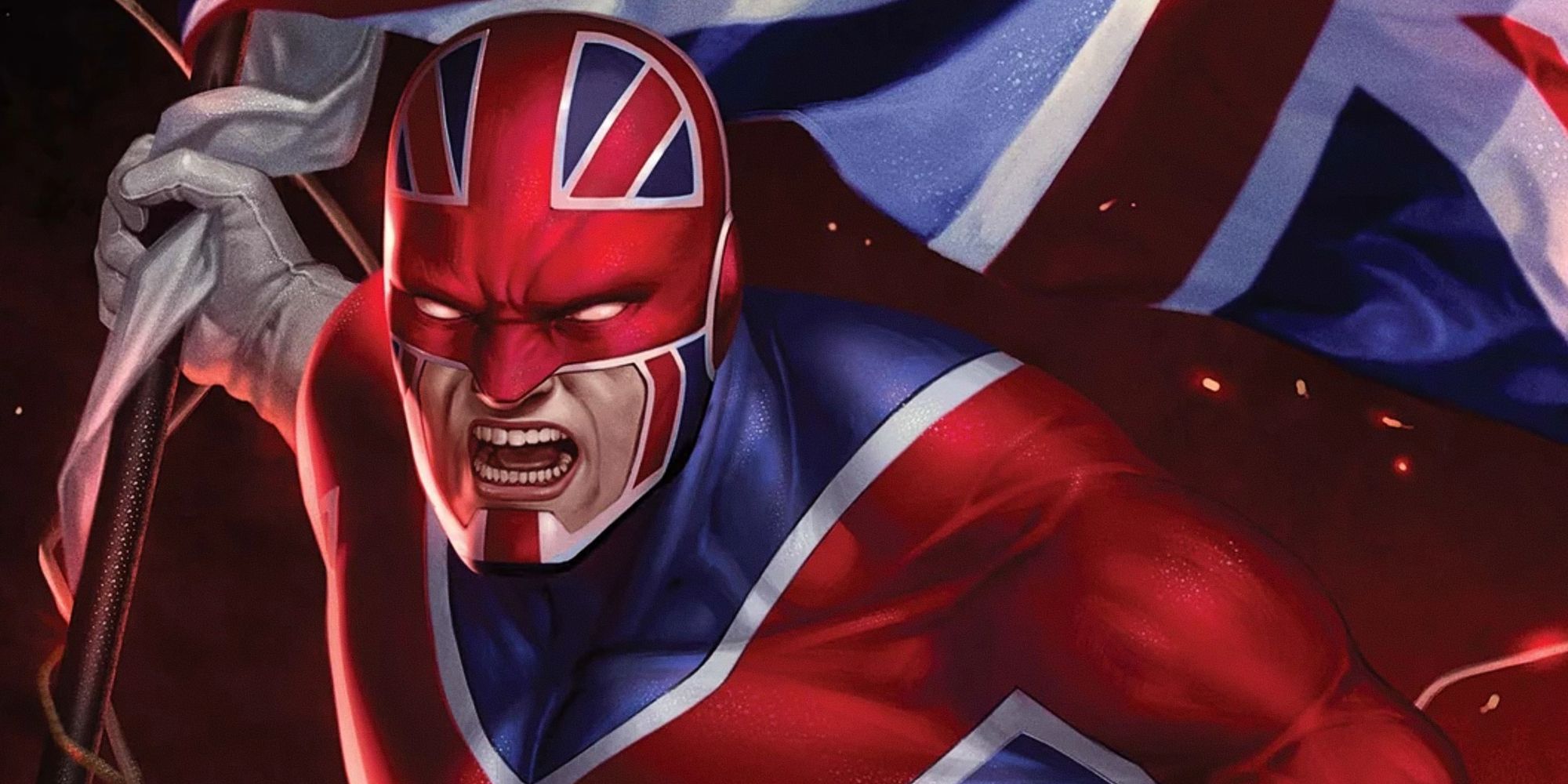 Brian Braddock con la bandiera britannica