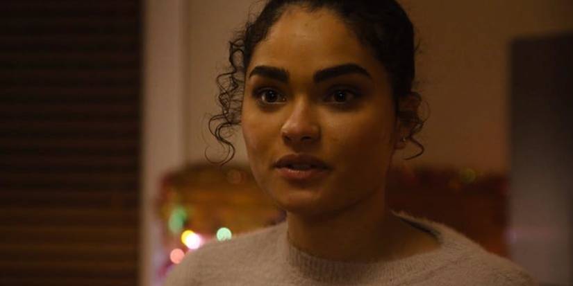 Brittany O'Grady about to speak in Black Christmas
