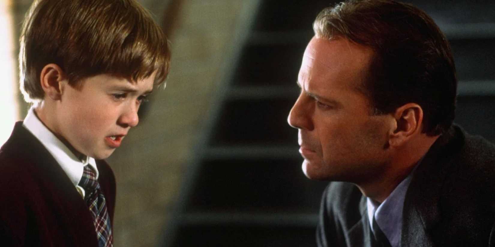 Bruce Willis as Malcolm talking to Haley Joel Osment in Sixth Sense