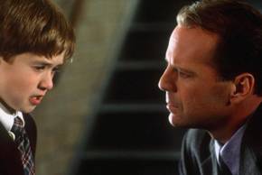 Bruce Willis as Malcolm talking to Haley Joel Osment in Sixth Sense