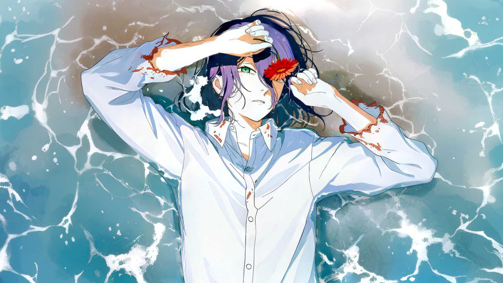 Reze holding a flower in a promotional poster for Chainsaw Man – The Movie: Reze Arc.