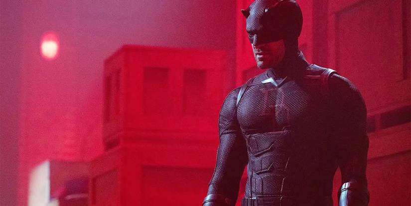 Charlie Cox in Daredevil Born Again costume with red background