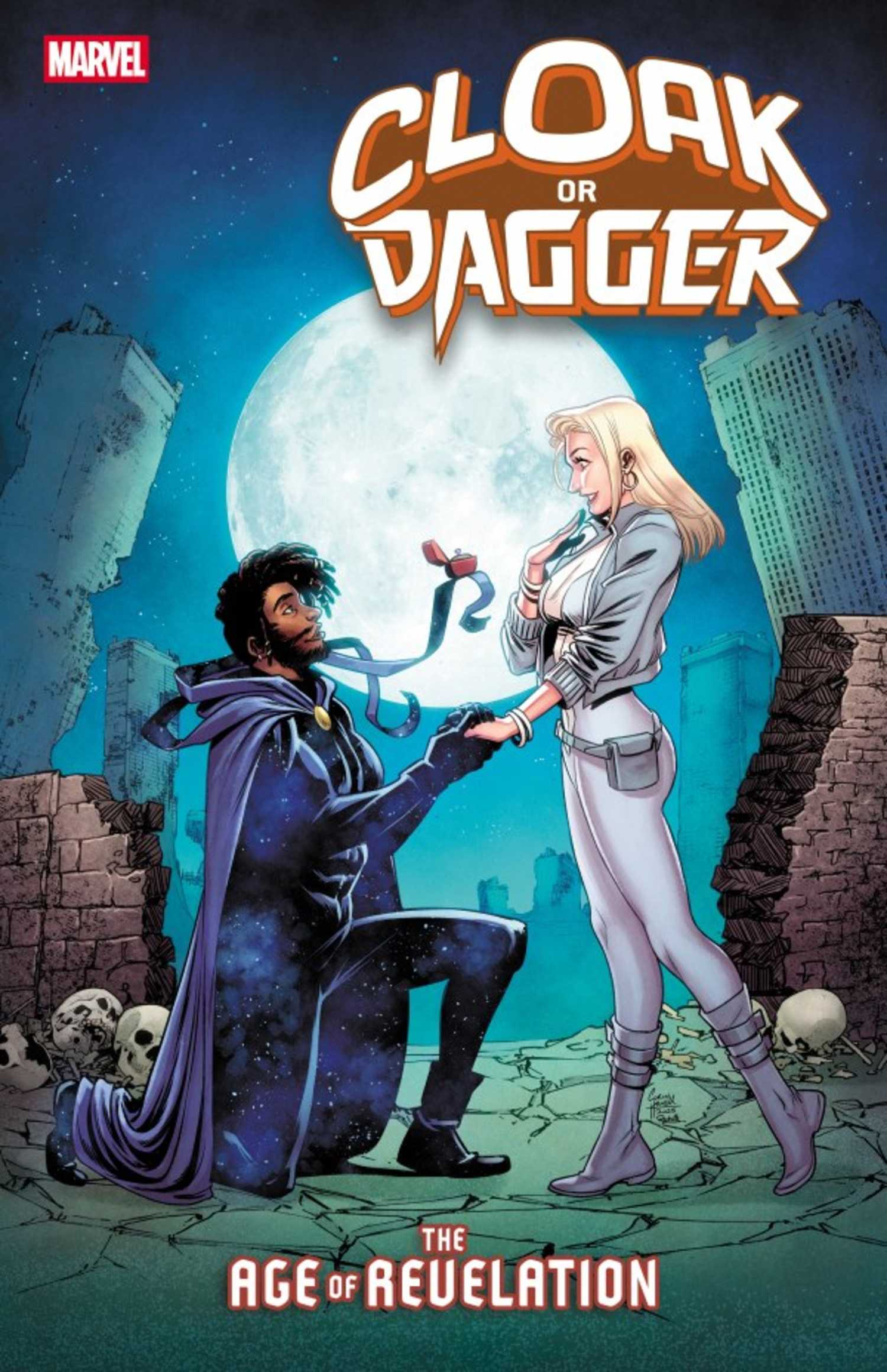 cloak or dagger variant cover, showing cloak and dagger getting engaged