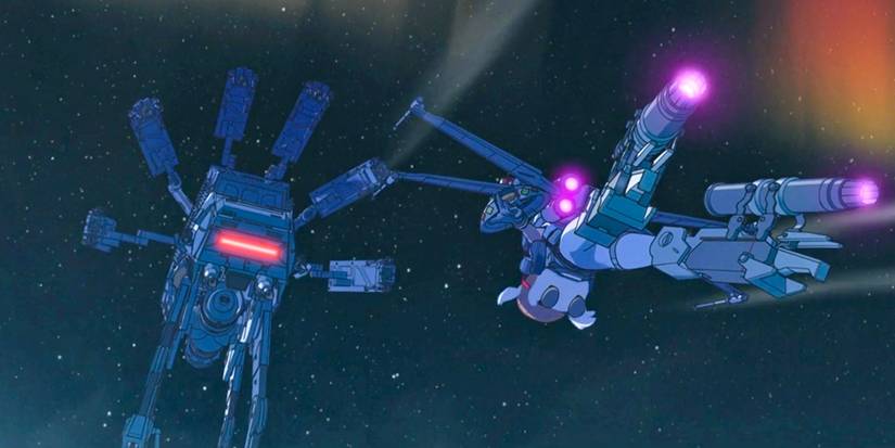 AT-ATs aprimorados enfrentando um robô em Star Wars: Visions Vol. 3