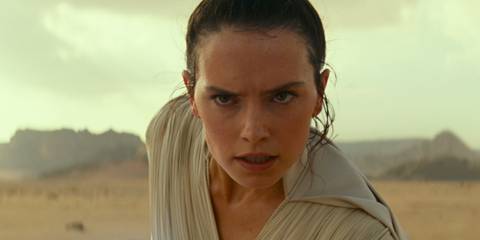Daisy Ridley faces the screen in a shot from Star Wars: The Rise of Skywalker