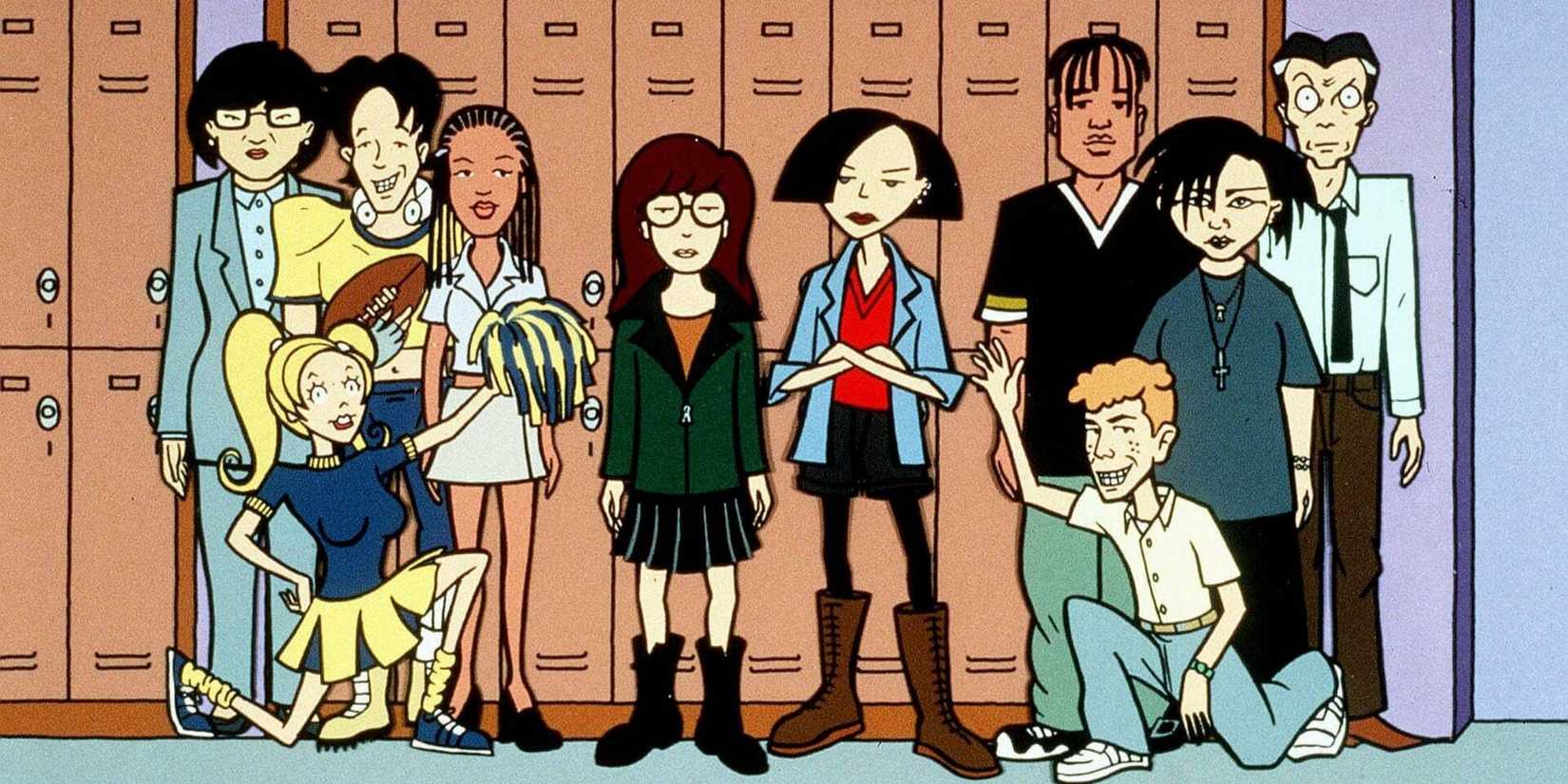 Daria e os outros personagens da série em frente aos armários