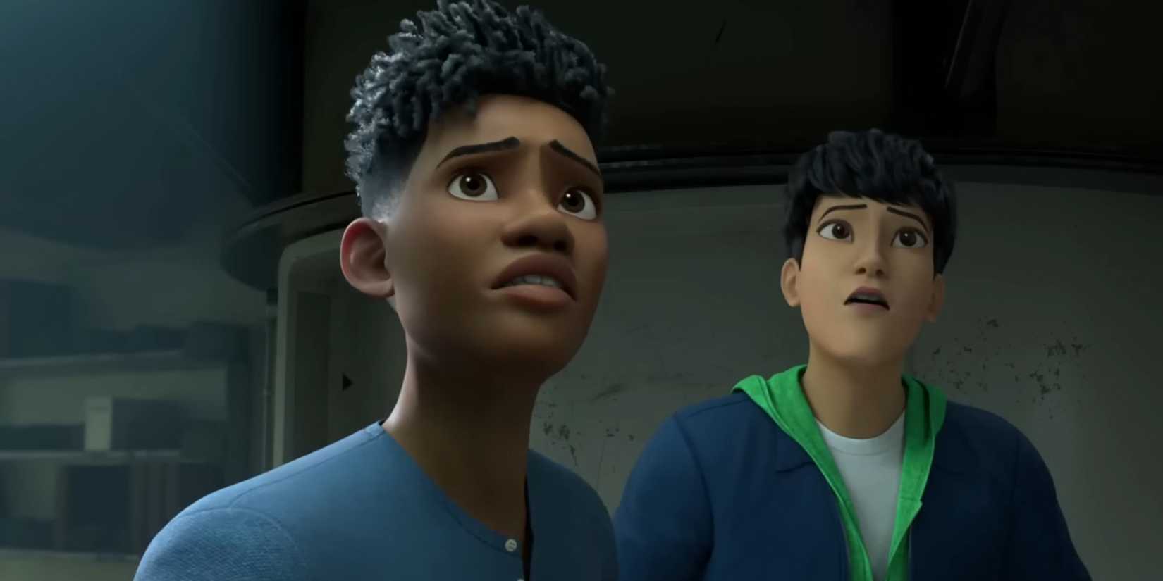 darius and kenji looking scared in jurassic world chaos theory season 4