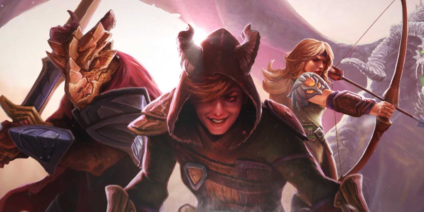 Three characters from Demeo x Dungeons and Dragons get ready for battle.