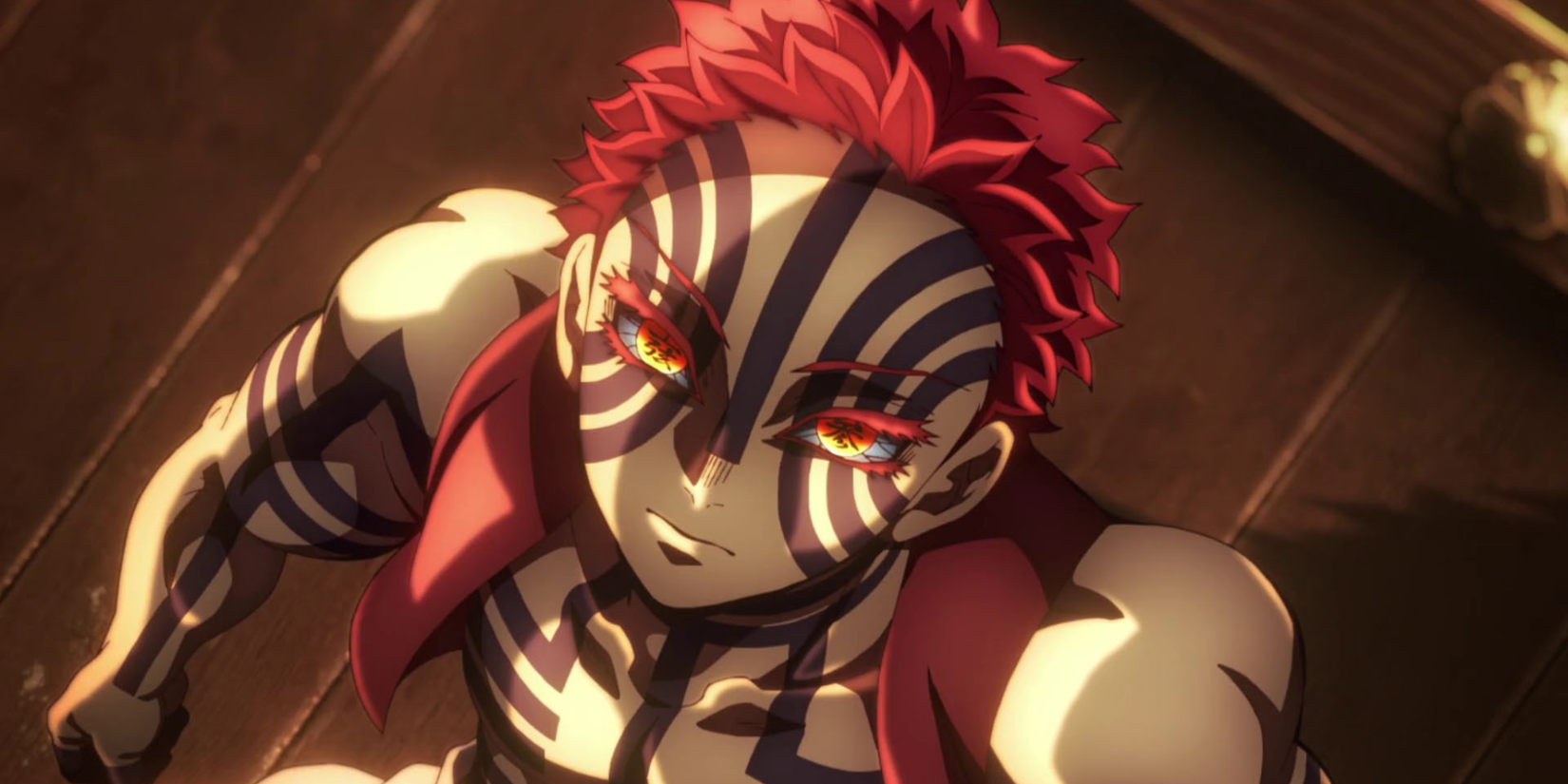 Demon Slayer Infinity Castle anime featured image - Akaza looking annoyed upwards