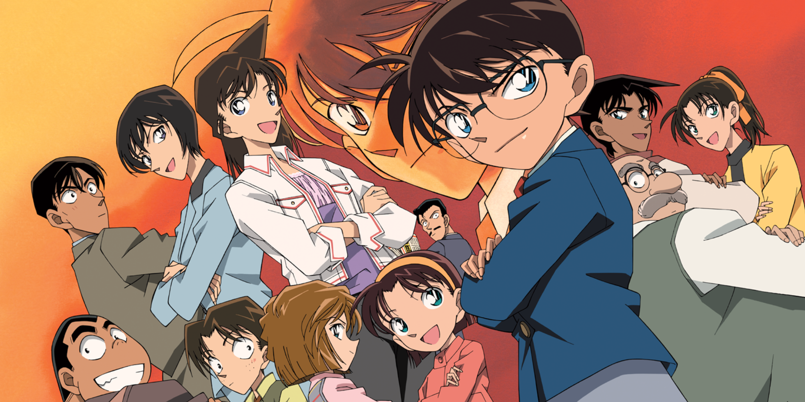 Detective Conan Case Closed anime featured image - the cast of characters from the Case Closed anime