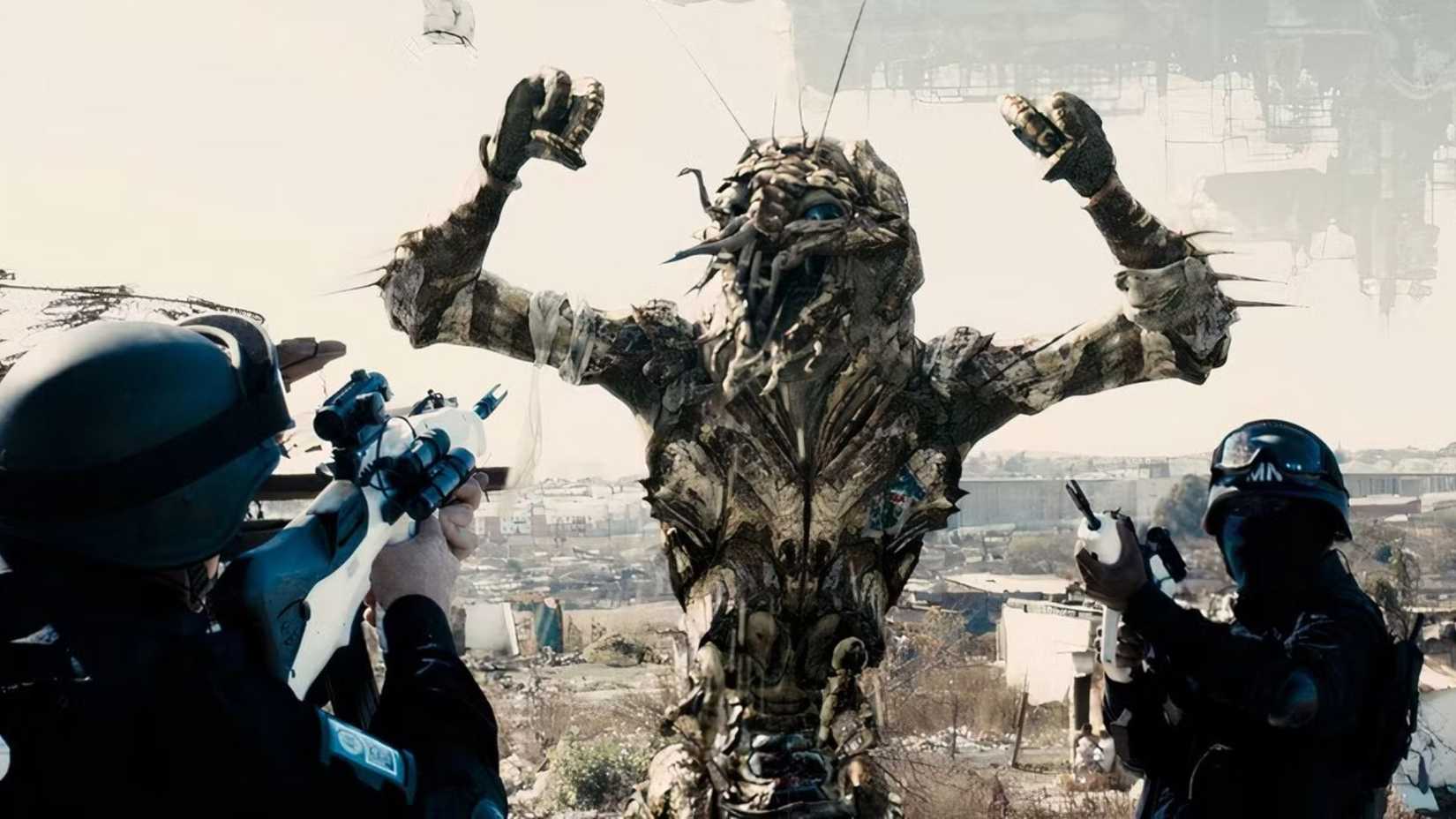 District 9 alien being arrested by people with guns