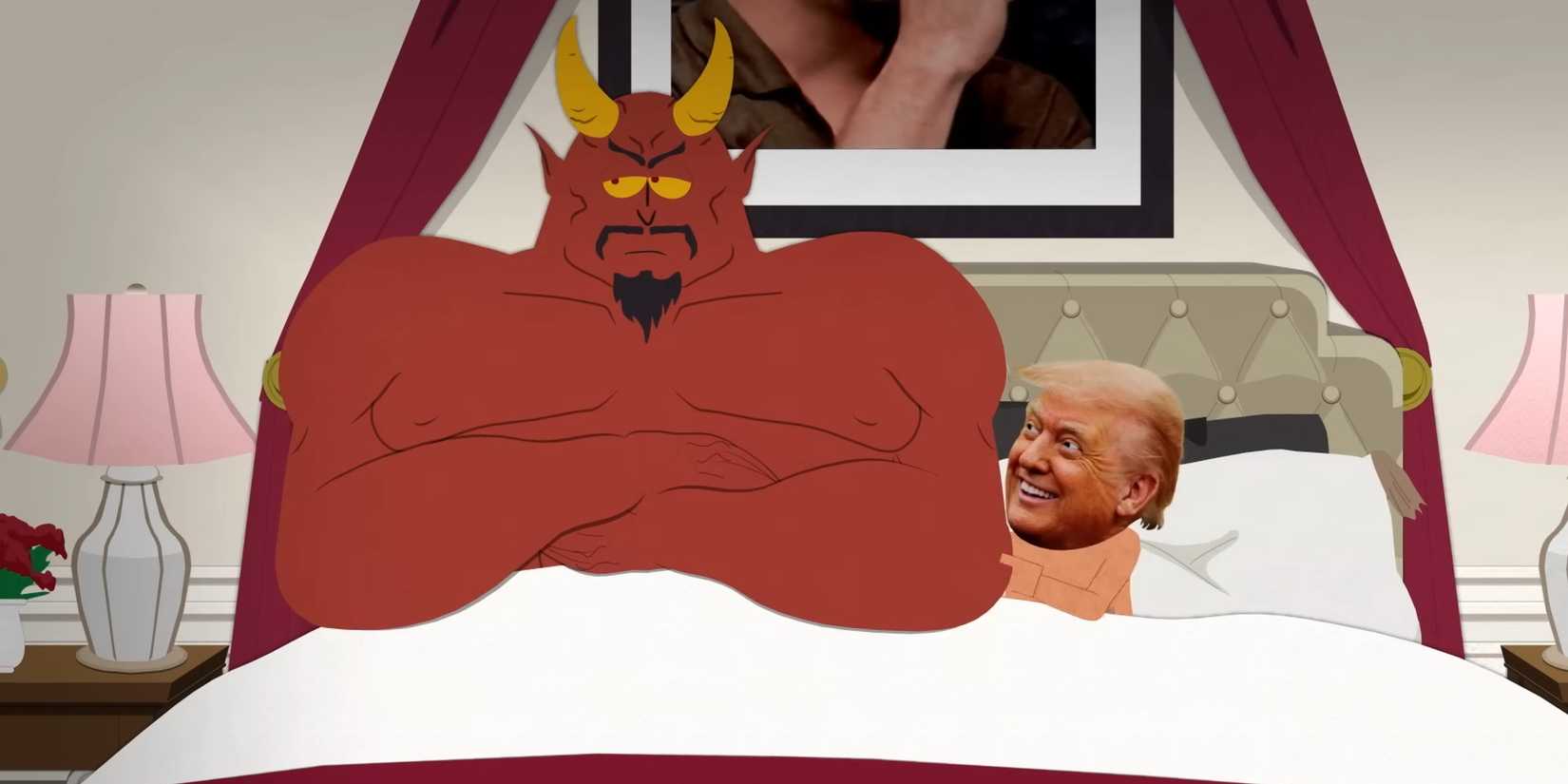 Donald Trump na cama com Satanás em South Park