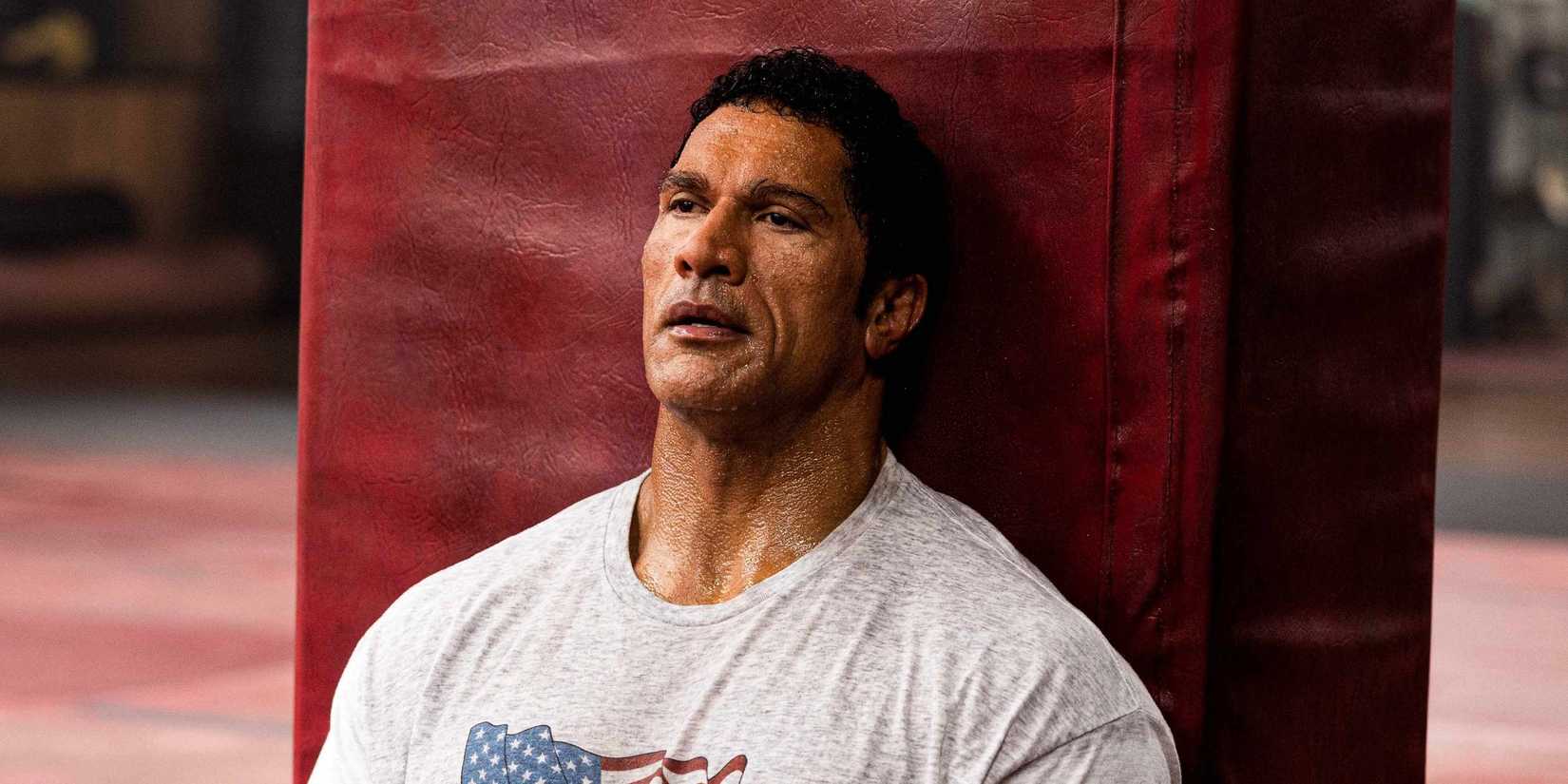 Dwayne Johnson as Mark Kerr in The Smashing Machine