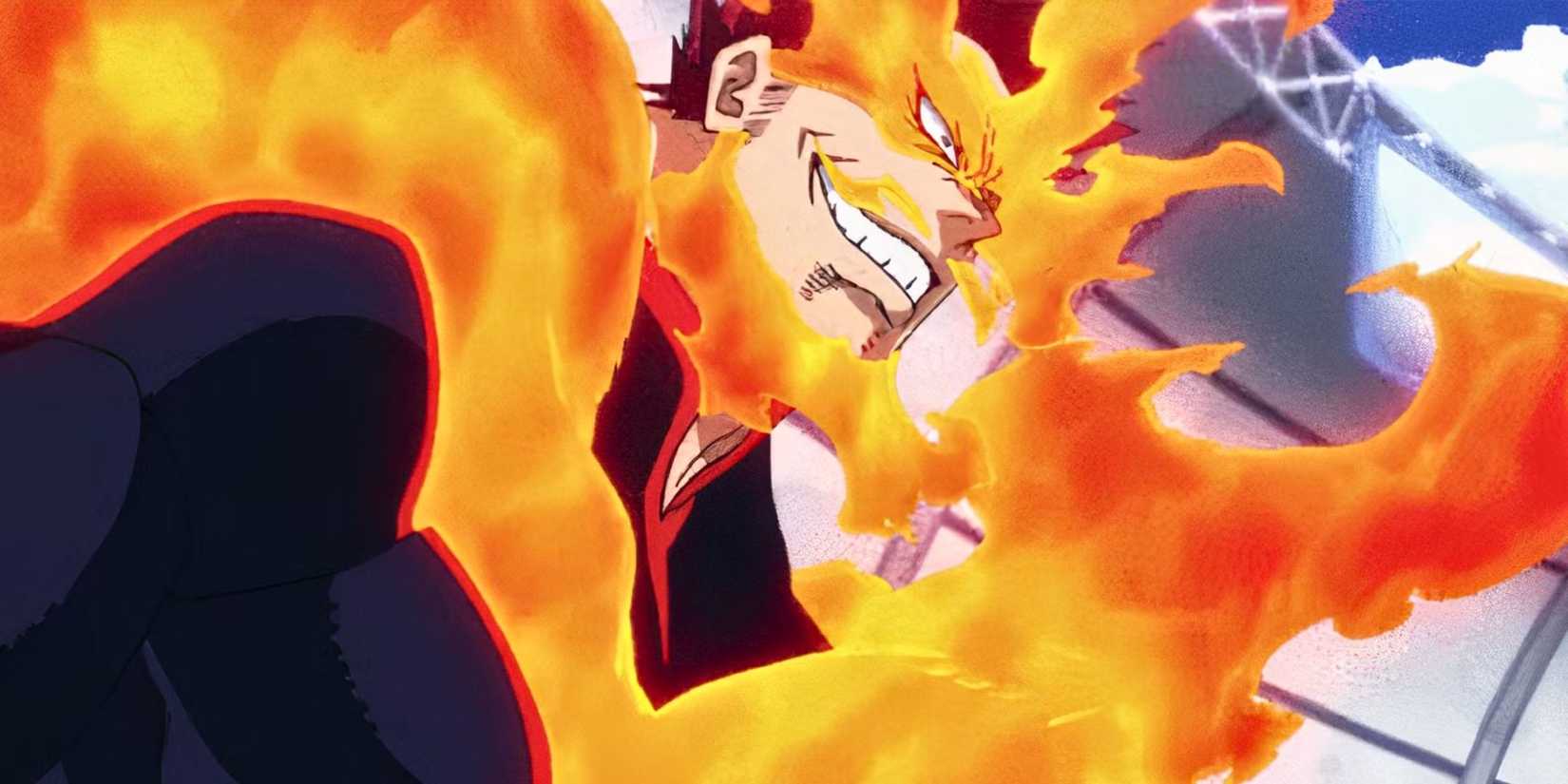 Endeavor covered in his flames as seen in My Hero Academia