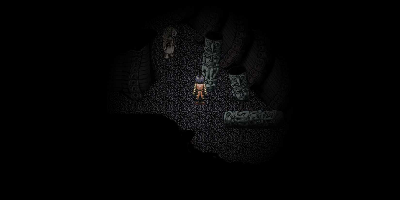 Fear & Hunger game screenshot showing a pixelated character in a dark area.